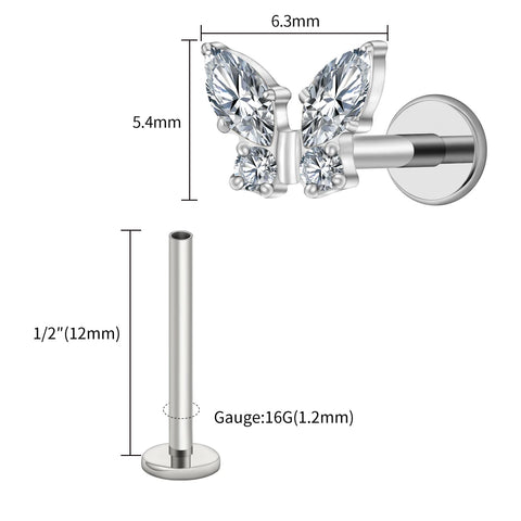 Titanium Mini Butterfly CZ Labret Tragus Cartilage Conch Forward Helix Stud