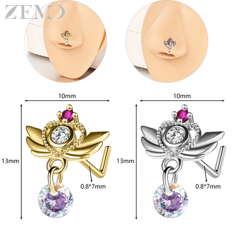 Girls Cubic Zircon Nose Studs Flower Star Heart Nostril Piercings Jewelry