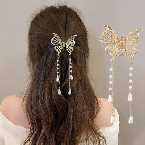 AWAYTR Butterfly Pearl Tassel Shark Crab Clips Girls Hairpin Hair Accessories