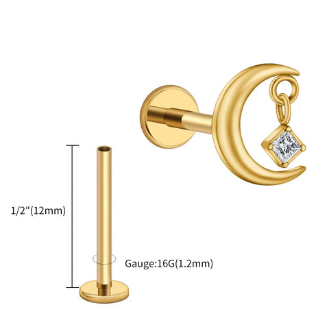 Titanium CZ Moon Cartilage Earring Tiny Crescent Moon CZ Dangle Helix