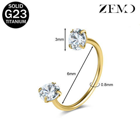Titanium Steel Horseshoe Nose Rings Double CZ Crystal Screw Septum Rings Helix