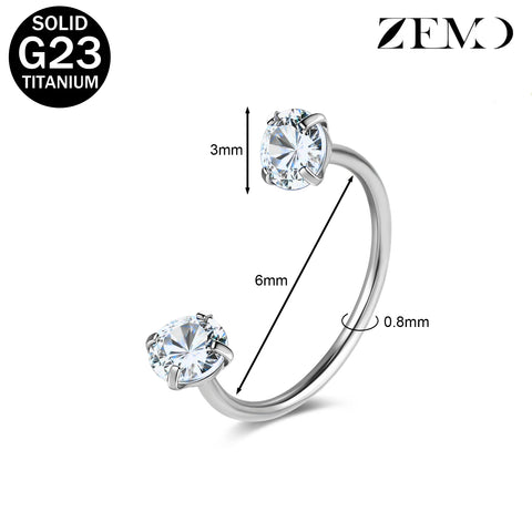 Titanium Steel Horseshoe Nose Rings Double CZ Crystal Screw Septum Rings Helix