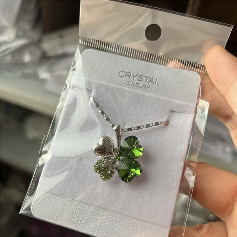 Crystal 4 Four Leaf Leaves Clover Pendant Necklaces Birthday Gift Quality Fashion Jewelry