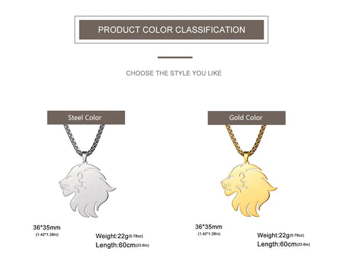 Punk Lion Head Pendant Necklace for Women Men Rock Hip Hop Animal Charms Choker