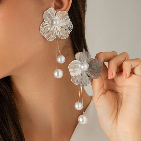 Romantic Flower Petal Long Tassel Drop Earrings For Women