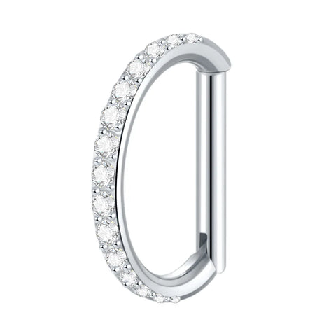 Titanium Hinged Segment Ring D-Shape with Side Crystals Septum Cartilage Helix