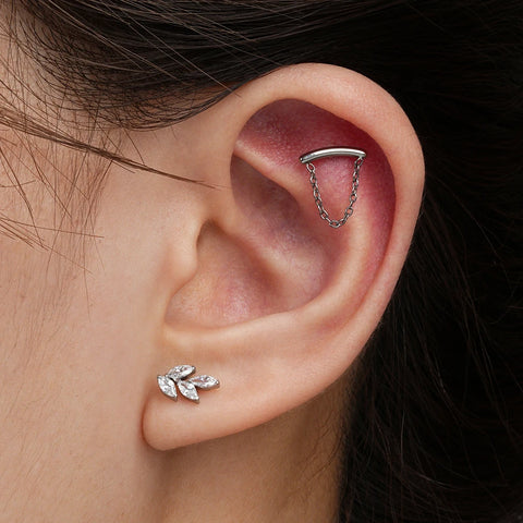 Titanium 16G Marquise CZ Leaf Shaped Cartilage Helix Conch Lobe Ear Piercing