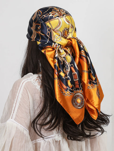 Luxury Brand Square Silk Scarves Women Hijab Shawls Print Kerchief Femme Head Scarf