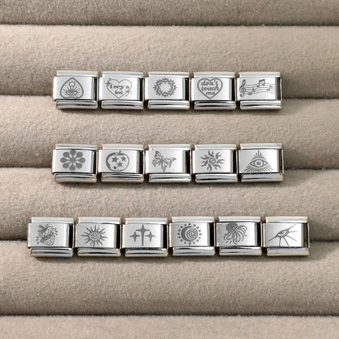 Black Engraving  Eye Jellyfish Butterfly Sun Moon Silver Charm Links