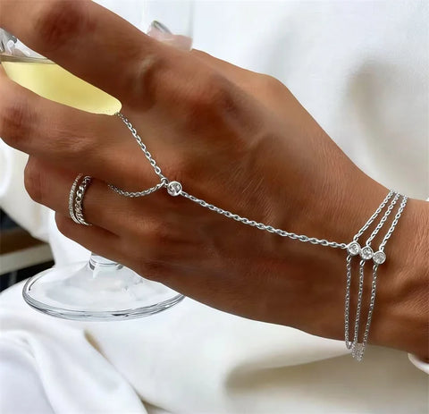 Fashion Multi-layered Thin Chain Delicate Shiny Rhinestones Ring Bracelets