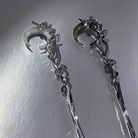 Crystal Moon Hair Stick for Women Vintage Metal Chinese Style Chopstick Shaped Hairpin