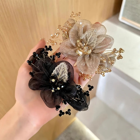 Embroidered Leaf Mesh Ponytail Headband