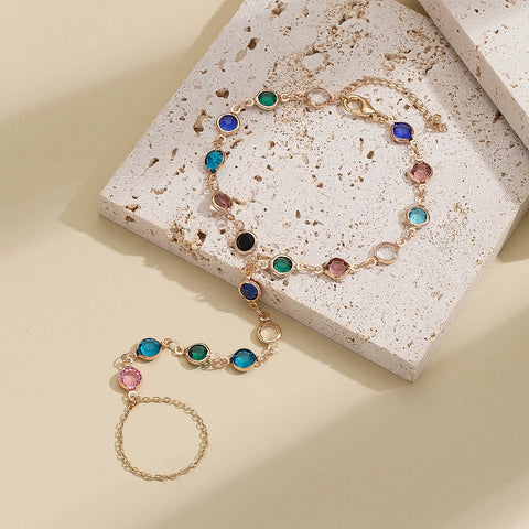 Vintage Emerald Blue Crystal Boho Wrist Bracelet for Women