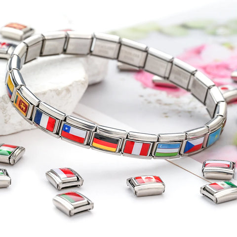 Colorful World Flag Italian Charm Links