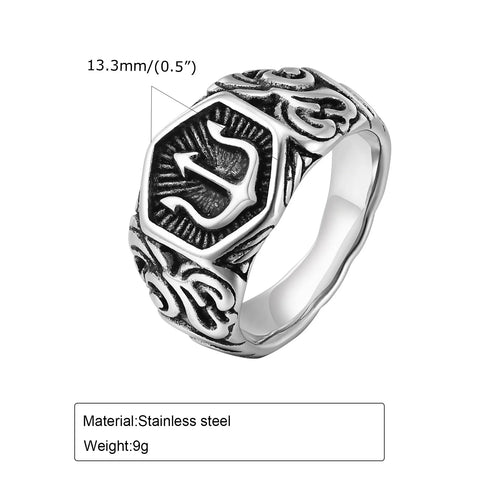 Tridant Signet Ring for Men Stainless Steel Geometric Top Stamp Finger Band