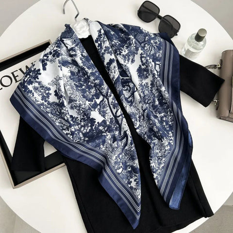 Silk Scarves Women Print Foulard Square Head Hijab