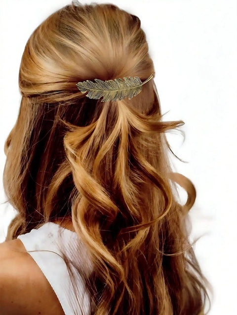 Vintage Hair Clip Feather Leaf Shape Barrette Metal Hairpins For Women