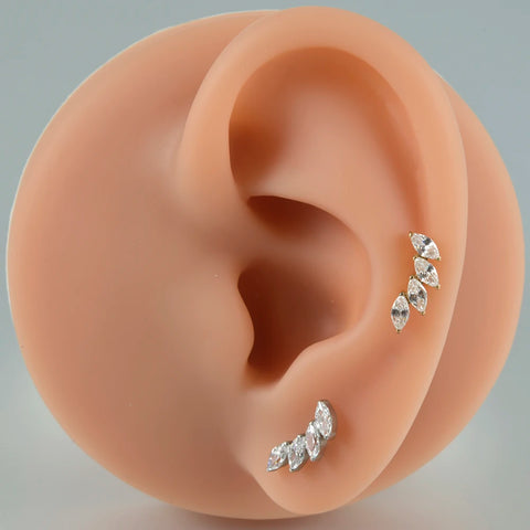 Zircon G23 Solid Titanium Cartilage Earrings Stud 16G Internally Threaded Cz Cluster Helix