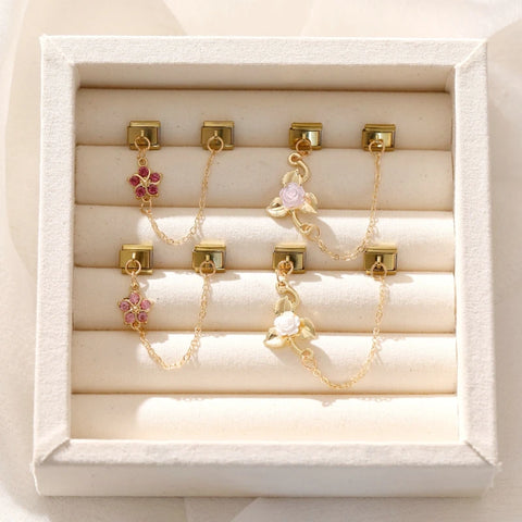 Golden Pink Zircon Flowers Rose Leaves Tassel Chain Charm Links