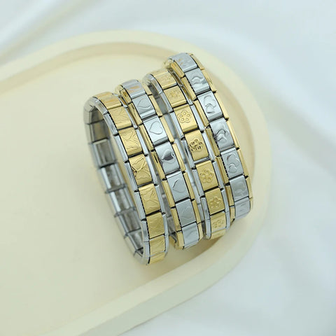 Women's 9mm Itanlian Elastic Star Heart Flower Charms Fashion Stainless Steel Bracelet Jewelry Gift ST-HUA