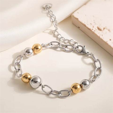Stainless Steel Metal Beads Charms Bracelet Bangle for Women