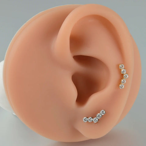 Zircon G23 Solid Titanium Cartilage Earrings Stud 16G Internally Threaded Cz Cluster Helix