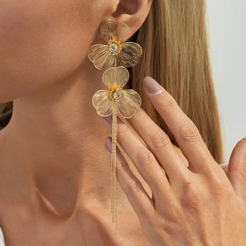 Romantic Long Tassel Petal Drop Earring For Women