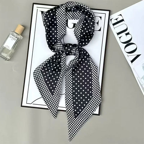 Print Silk Scarf Women Soft Satin Horse Hairband Bevel Neckerchief Office Headband