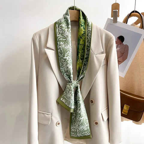 Women Fashion Luxury Long Narrow Small Silk Scarves Ladies Headband Headscarve