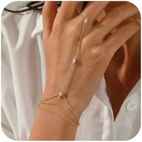 Fashion Multi-layered Thin Chain Delicate Shiny Rhinestones Ring Bracelets