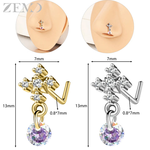 Girls Cubic Zircon Nose Studs Flower Star Heart Nostril Piercings Jewelry