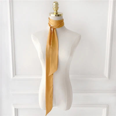 Women Narrow Long Scarf Solid Color Chiffon Silk Ribbon Headbands Choker Streamer