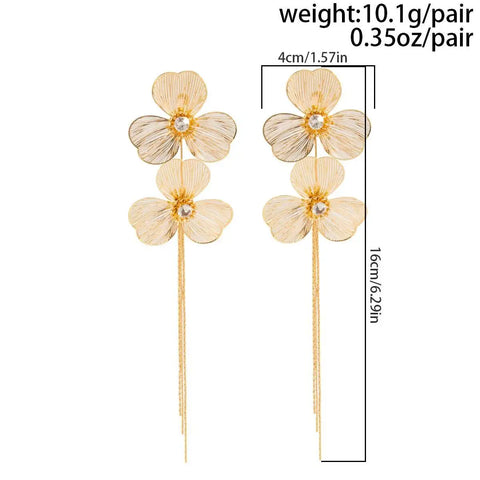 Romantic Long Tassel Petal Drop Earring For Women
