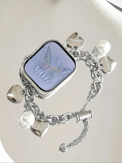 New Beads Metal Link Strap For Apple Watch Band For Women 38mm 40mm 41mm 42mm 44mm 45mm 46mm 49mm