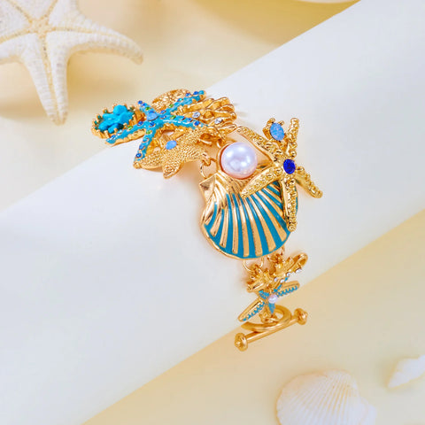 Starfish Shell Pearl Necklace for Women Summer Ocean Coral Scallop Pendant