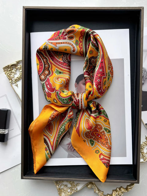 Vintage Chain Print Satin Square Scarf Soft Lightweight Women’s Fashion Accessory