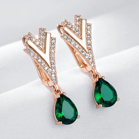 Kinel Luxury Green Natural Zircon Drop Earrings For Women