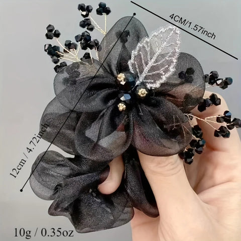 Embroidered Leaf Mesh Ponytail Headband