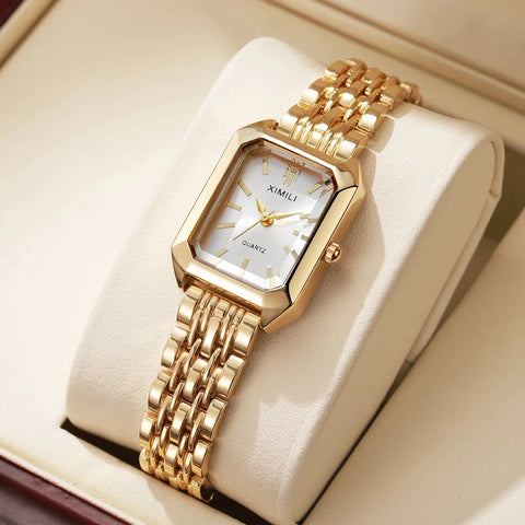 Fashion Rectangle Ladies Stainless Steel Strap Quartz Wristwatches