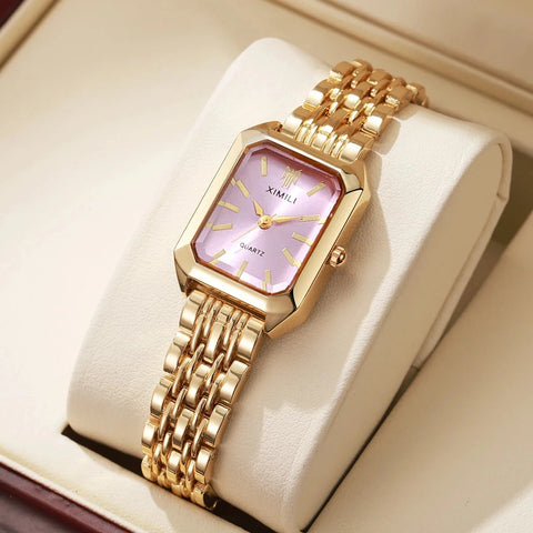 Fashion Rectangle Ladies Stainless Steel Strap Quartz Wristwatches