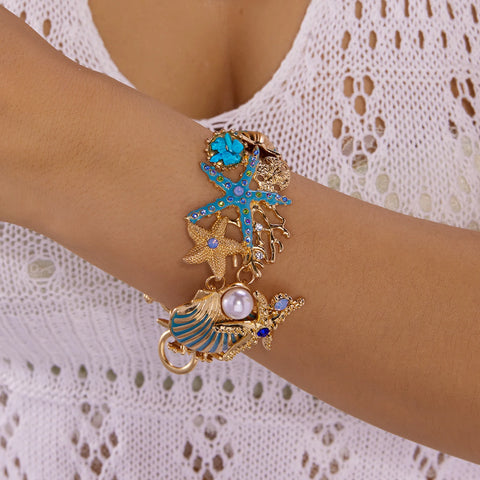 Starfish Shell Pearl Necklace for Women Summer Ocean Coral Scallop Pendant