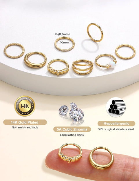 Bobisty Septum Nose Rings Hoops 316L Surgical Steel Septum Gold Plated Nose Ring