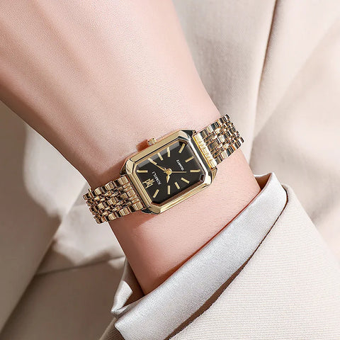 Fashion Rectangle Ladies Stainless Steel Strap Quartz Wristwatches