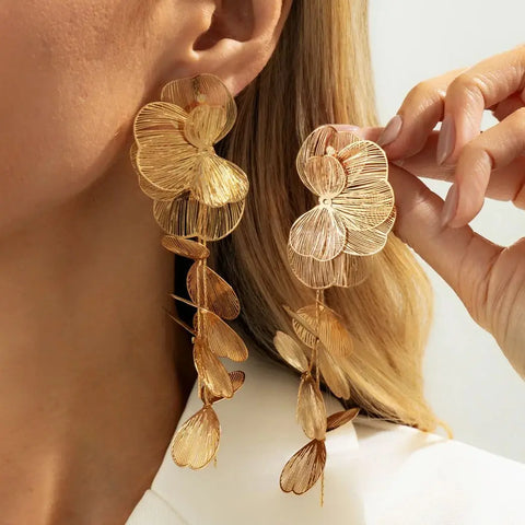 Salircon Exquisite Gold Color Ginkgo Leaf Tassel Drop Earring For Women