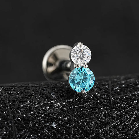 Titanium 16G Double CZ Cartilage Earring Tiny Two Stone Flat Back Labret Stud