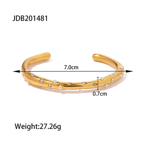 Waterproof Metal Texture 18K Gold Color Stainless Steel Cuff Open Bracelet