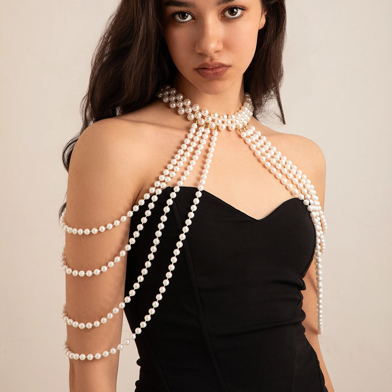 Bridal Tassel Imitation Pearl Shoulder Chain Necklace