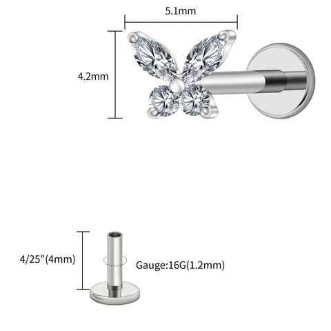 Titanium Mini Butterfly CZ Labret Tragus Cartilage Conch Forward Helix Stud