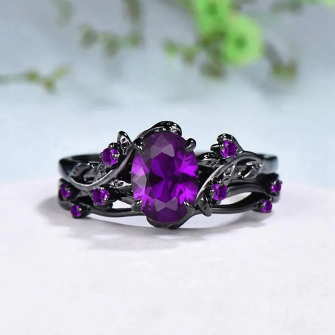 Charm Couple Rings Romantic Women Purple Rhinestones CZ Rings Set Trendy Jewelry