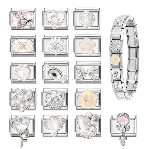 Silver Bow Candy Heart Rose Butterfly Charm Links